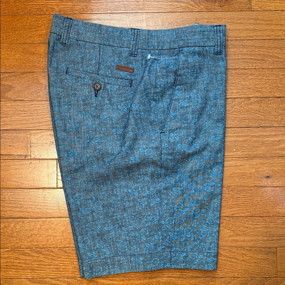 Ben Sherman Teal Patterned Flat Front Shorts